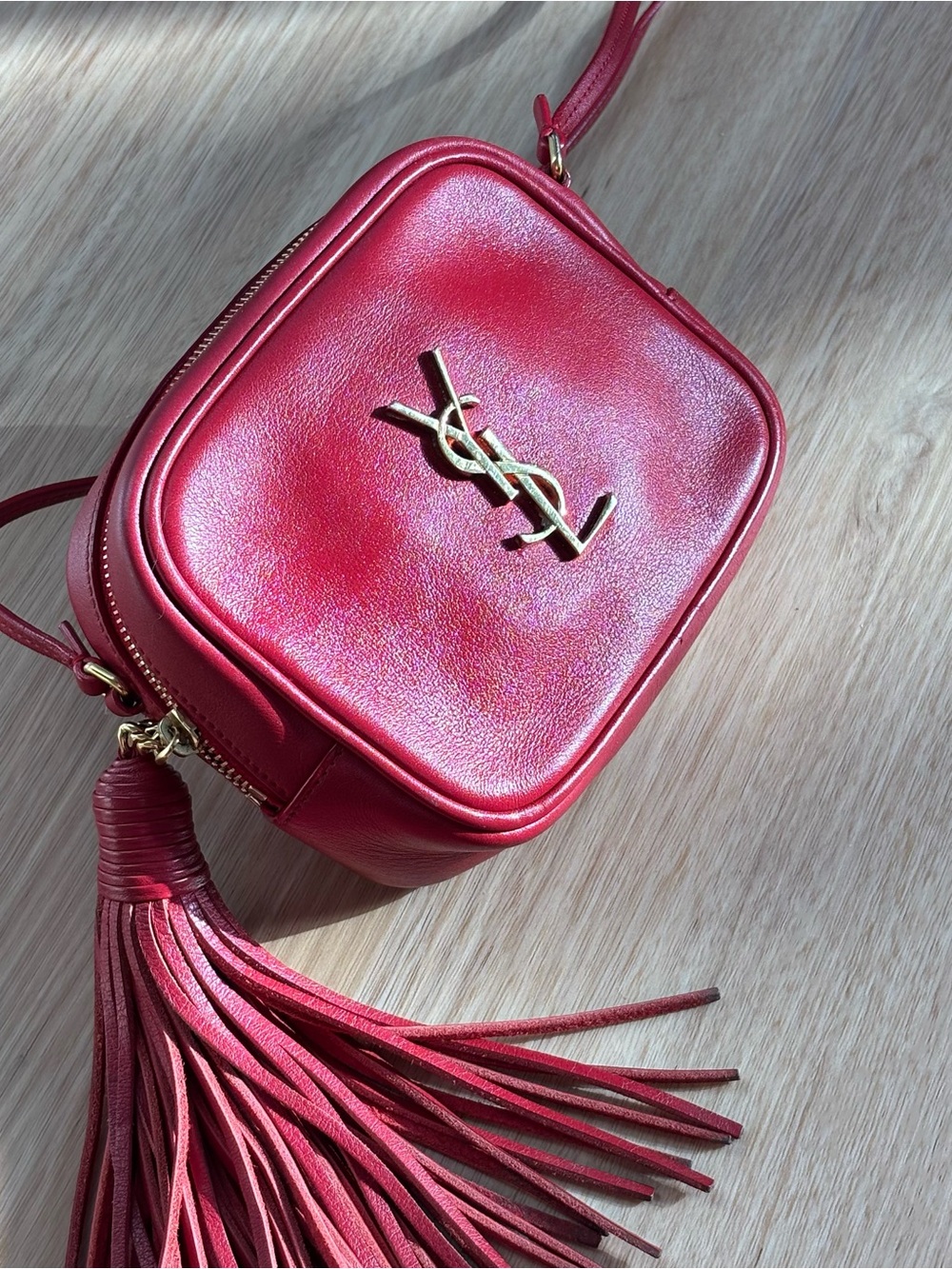 YSL Saint Laurent Monogram Blogger Bag with Tassel - Rouge Eros (Red/Cherry Red) - Picture 4 of 10